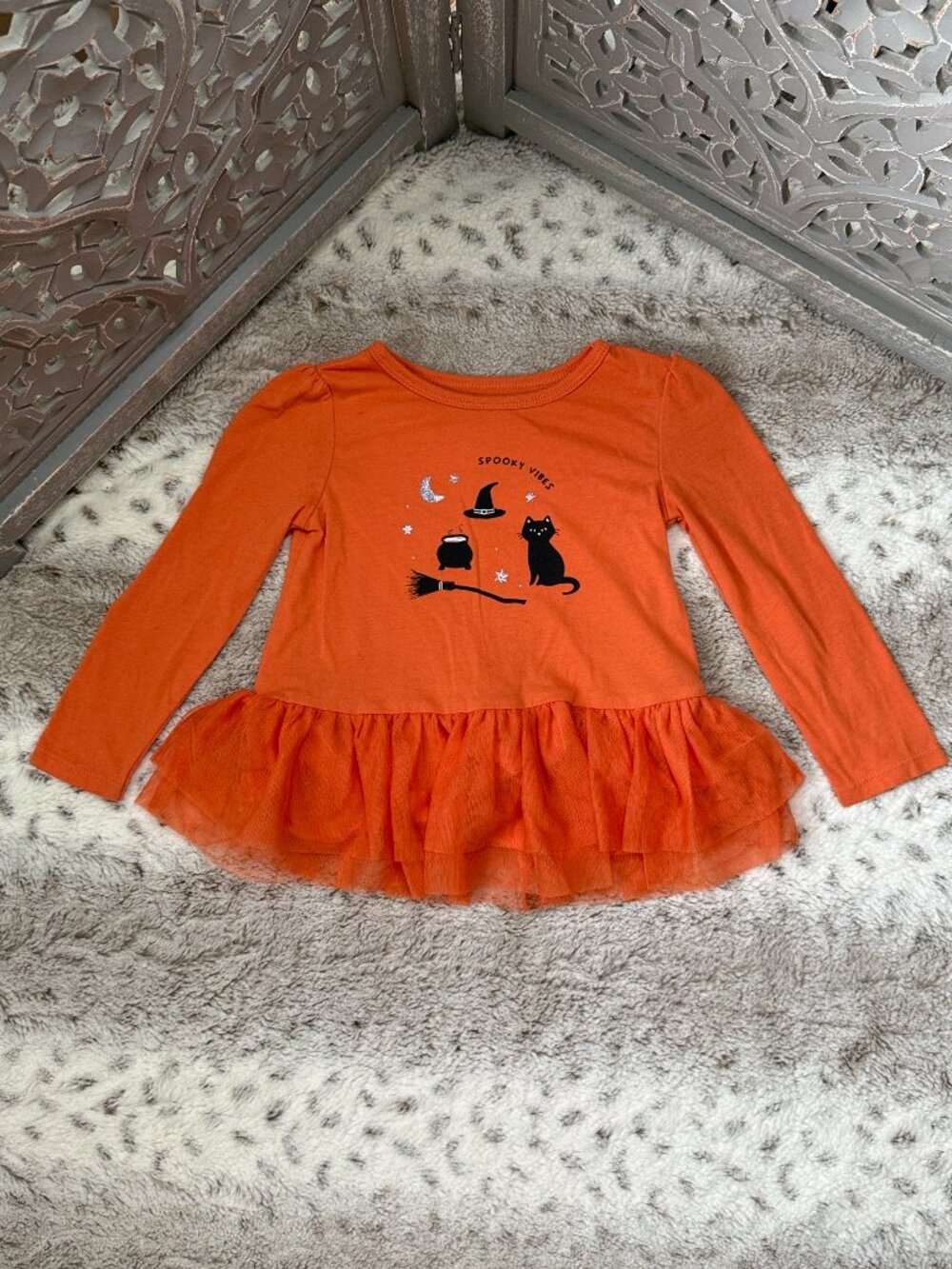 Carter's orange long sleeve dress girls 2T Halloween black cat trick or treat